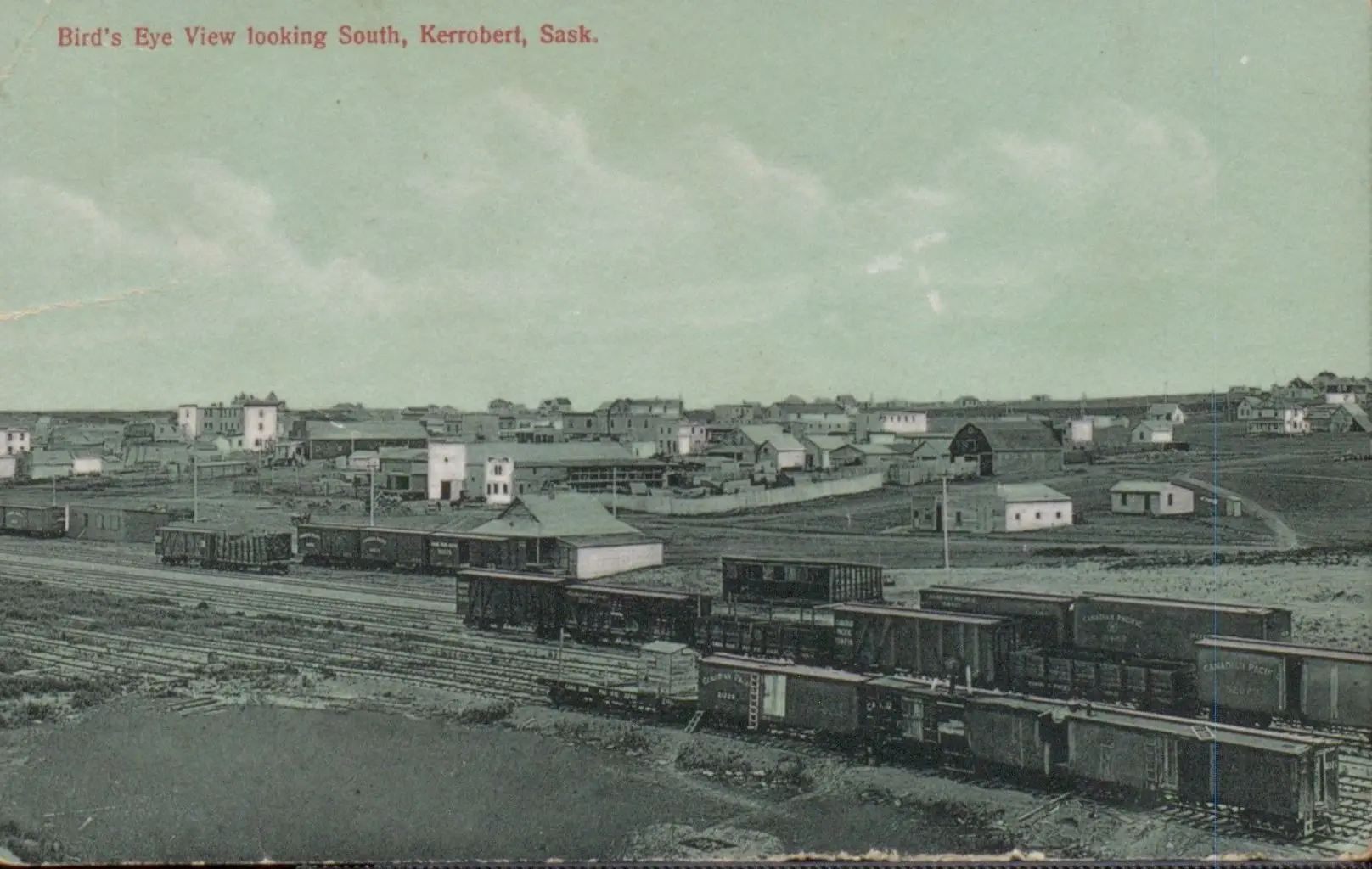 Bird's eye view looking south over Kerrobert and the rail yard