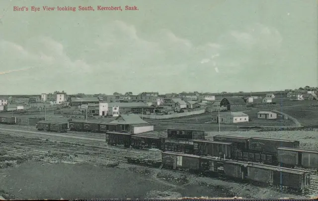 Bird's eye view looking south over Kerrobert and the rail yard