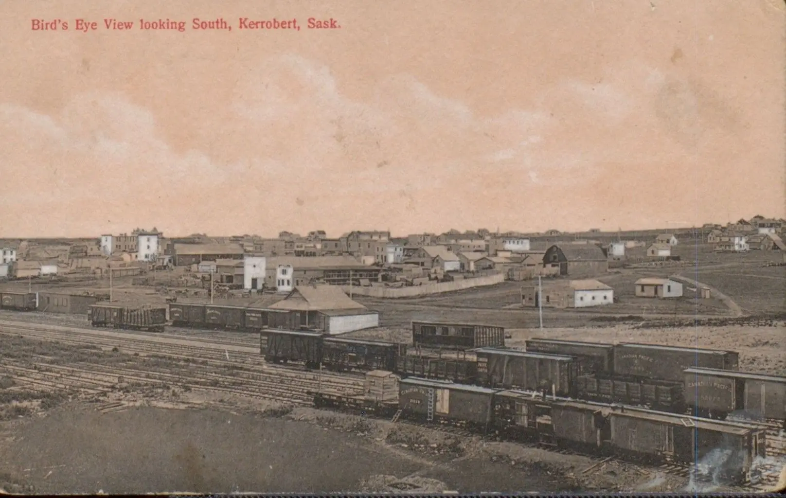 Bird's eye view looking south over Kerrobert and the rail yard